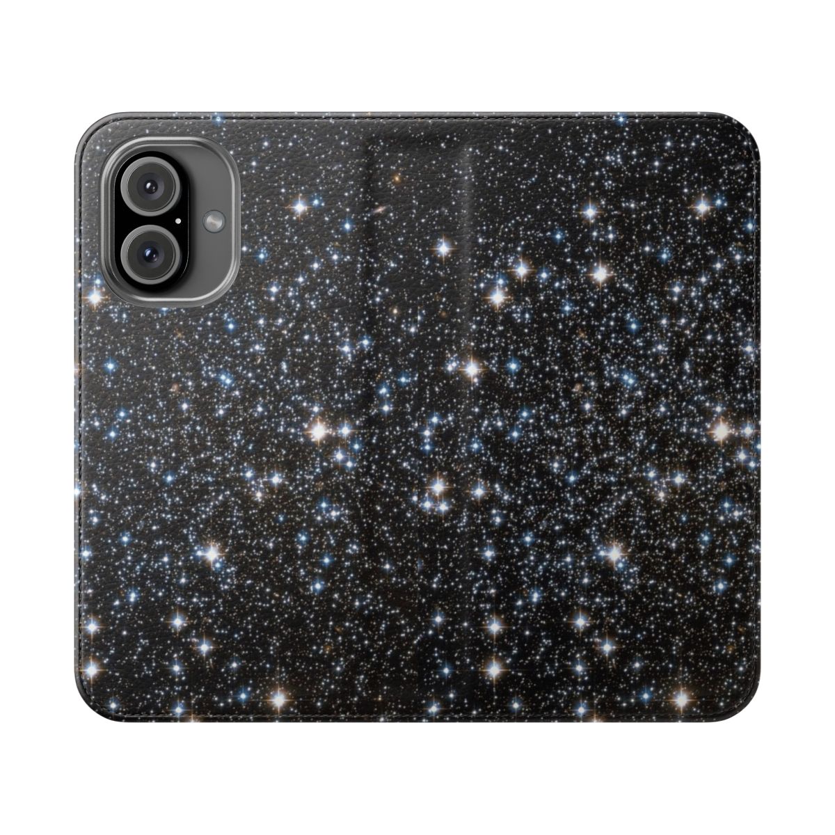 Glittering galaxy-themed phone case with stars and nebula design