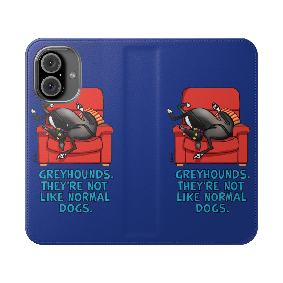 Flip cover phone case featuring a sighthound design by artist Rich Skipworth