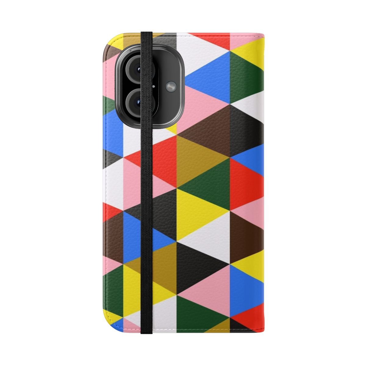 Midcentury modern phone case with abstract geometric hexagon and triangle pattern - Folded Front