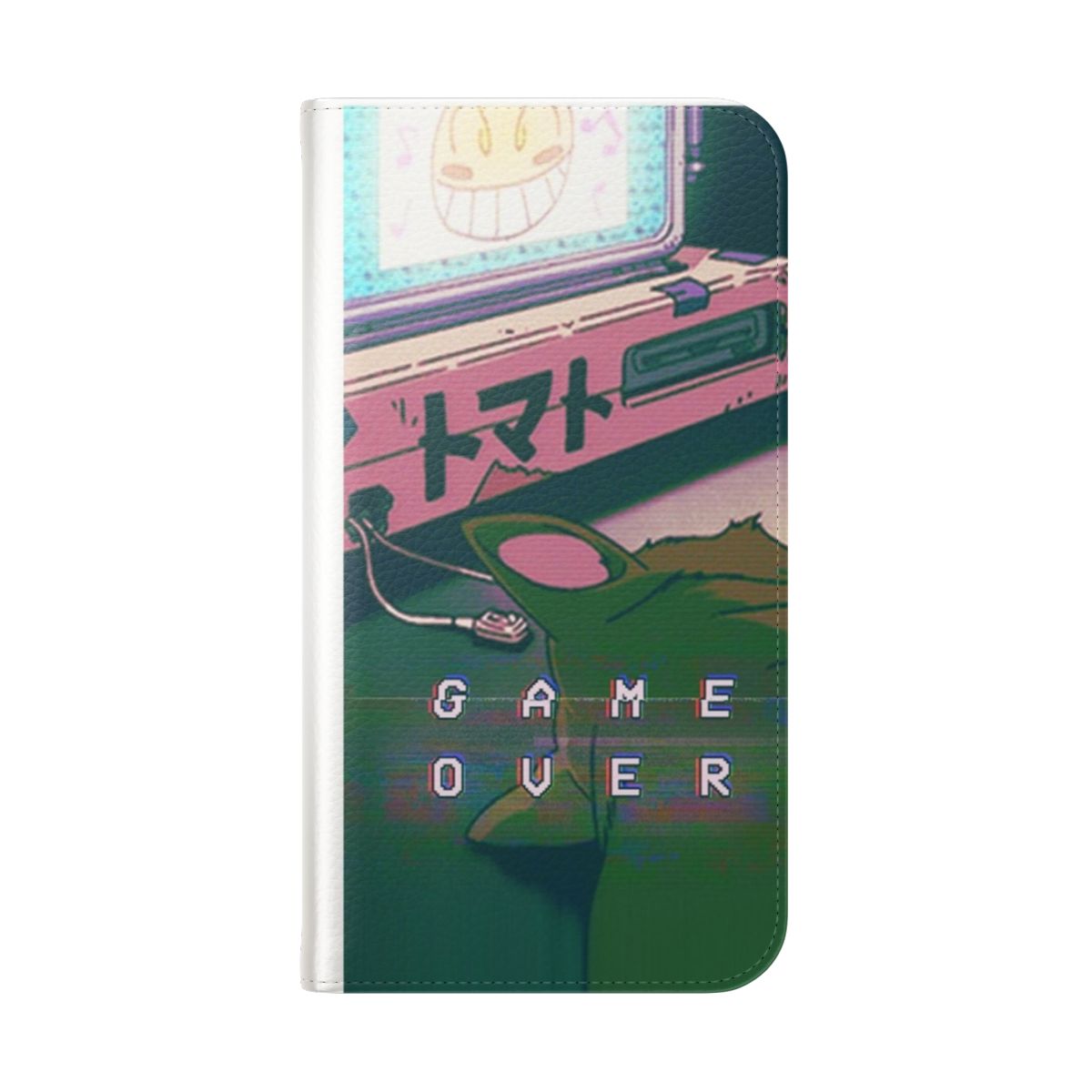 Retro 90s anime cat pixel phone case with a vaporwave and grunge aesthetic design. - Folded Back