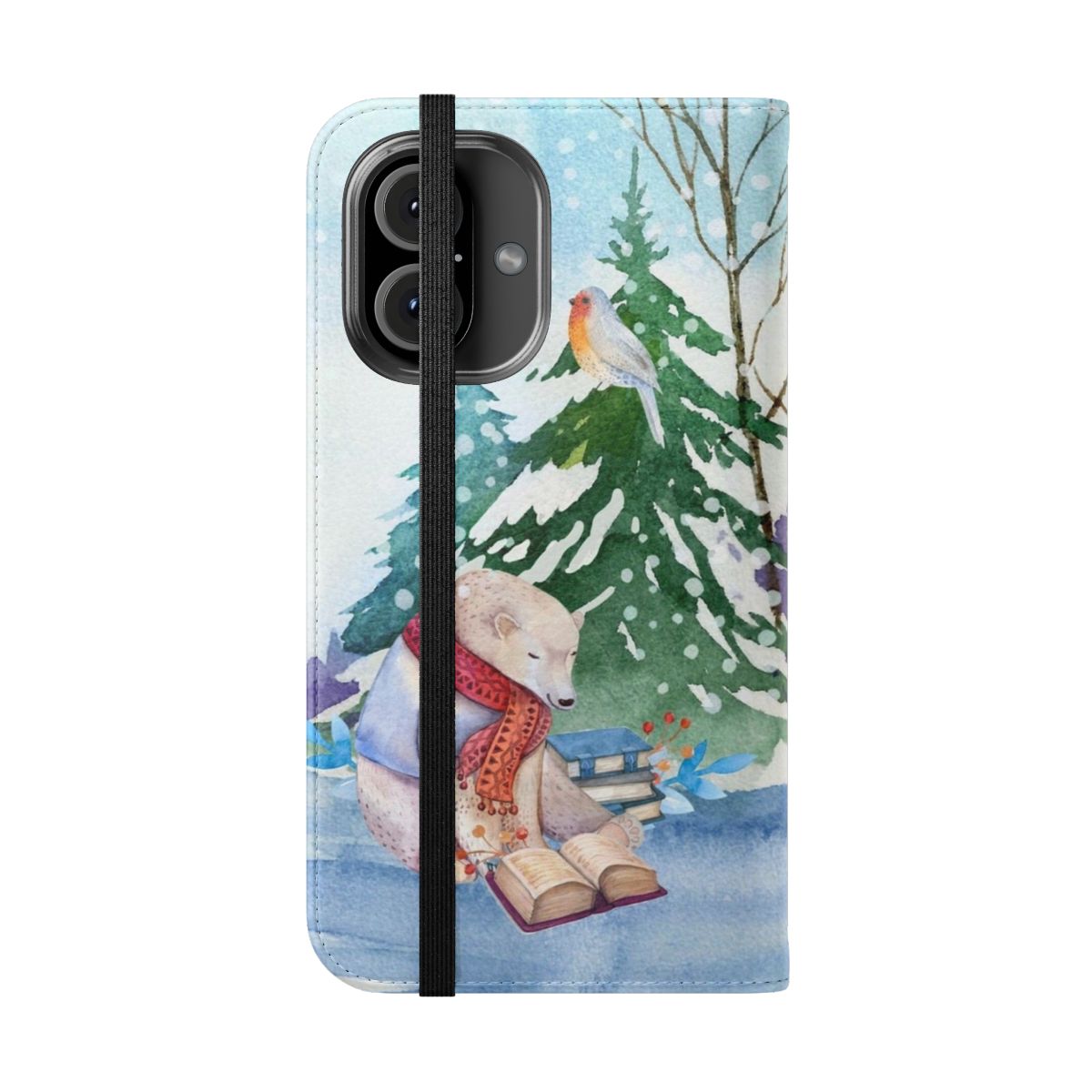 Cozy phone case with a winter bear design - Folded Front