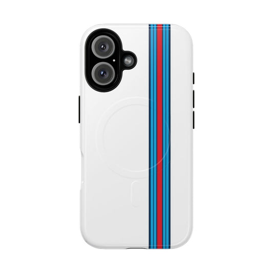 Martini-themed magnetic tough phone case with racing stripes and vector art