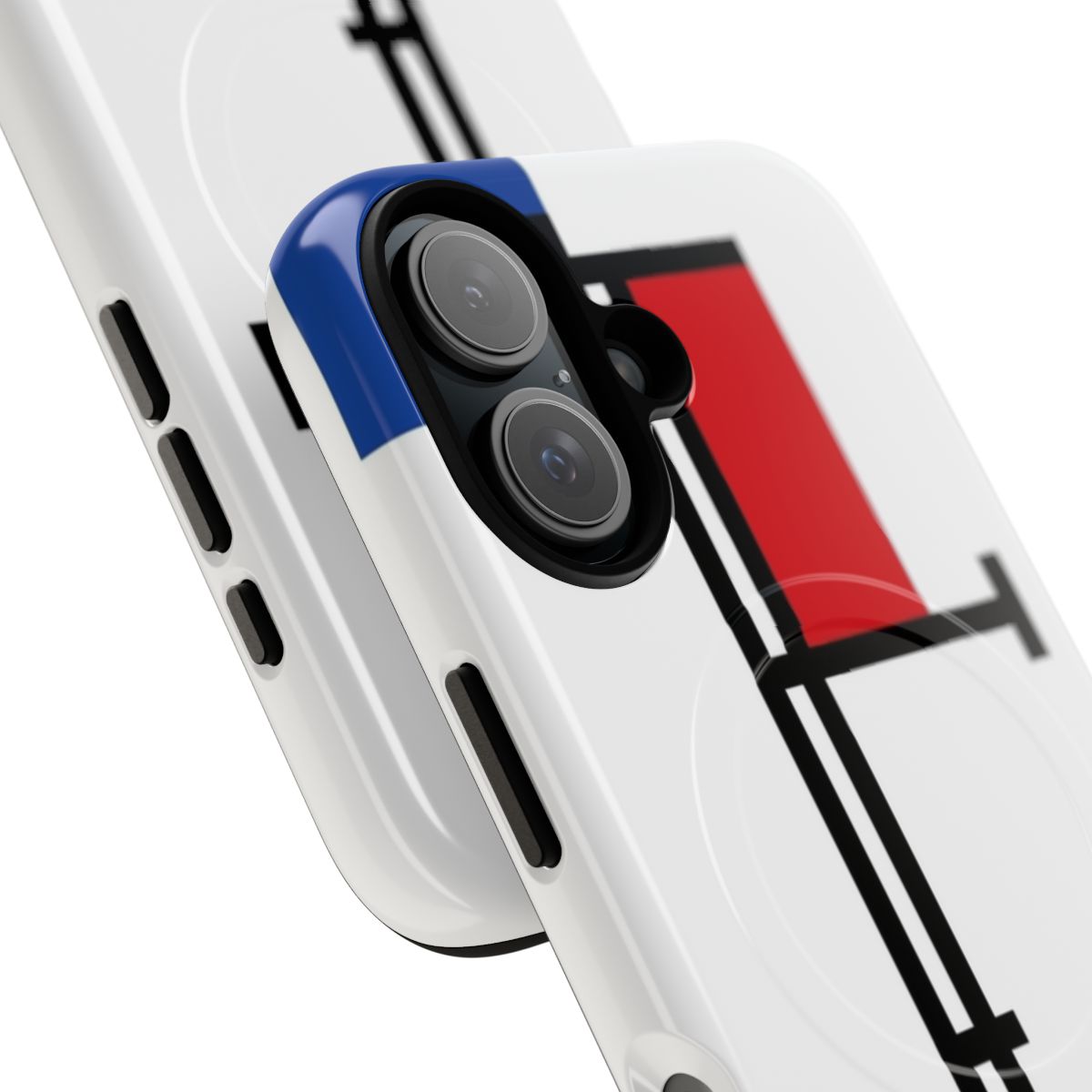 Vibrant geometric Mondrian-style minimalist art design on a phone case - Detail