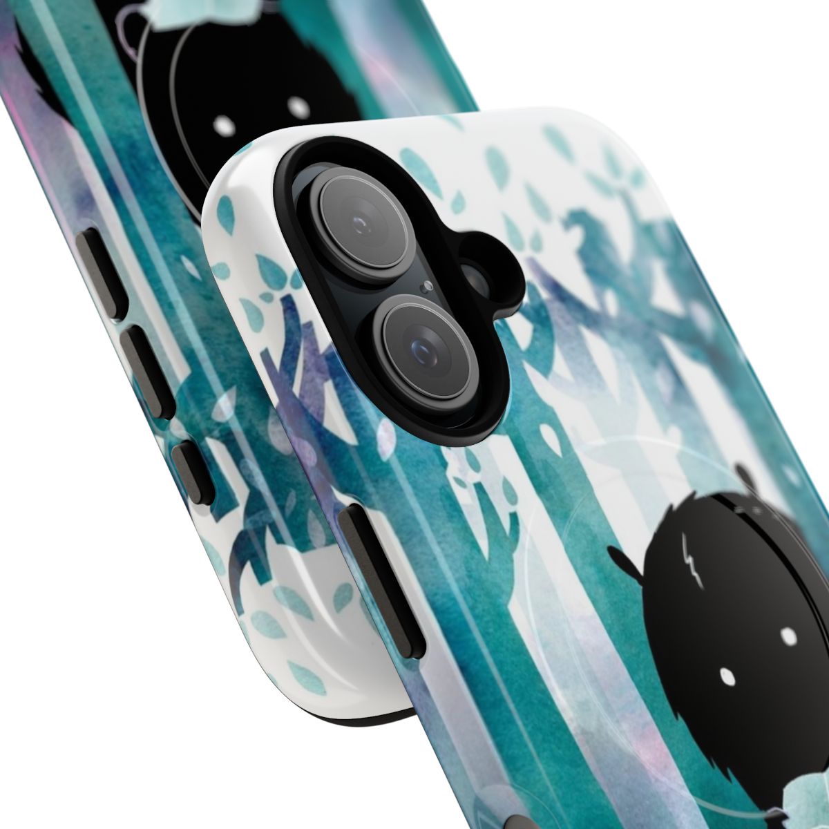 Watercolor nature-themed magnetic tough phone case with monster, book, and forest design - Detail