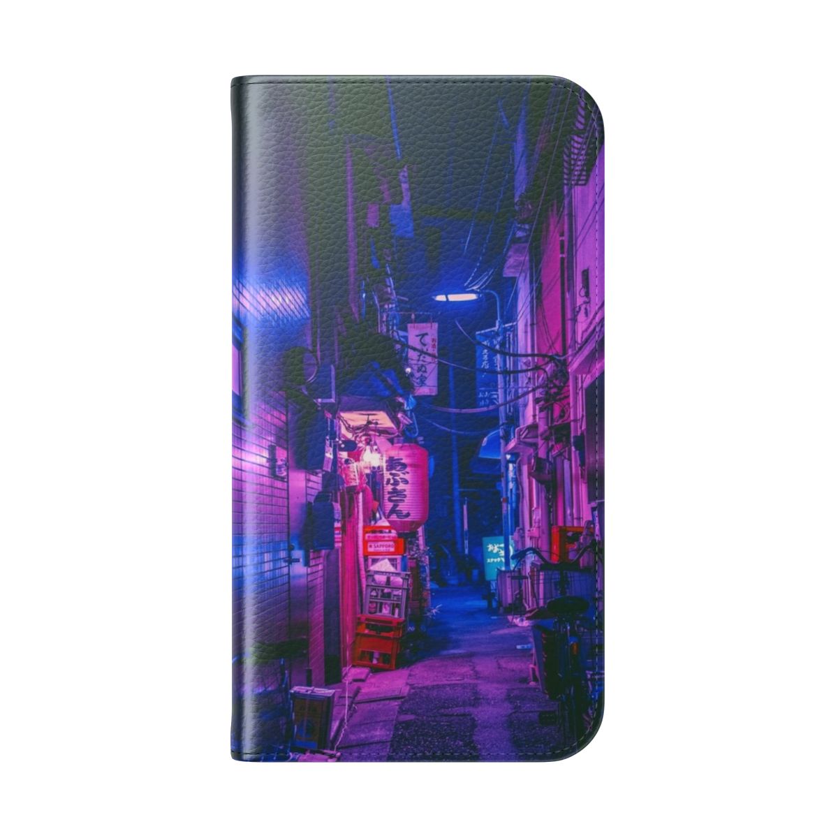 Futuristic phone case with neon lights and pastel colors, inspired by the cyberpunk aesthetic of Tokyo's alleyways. - Folded Back