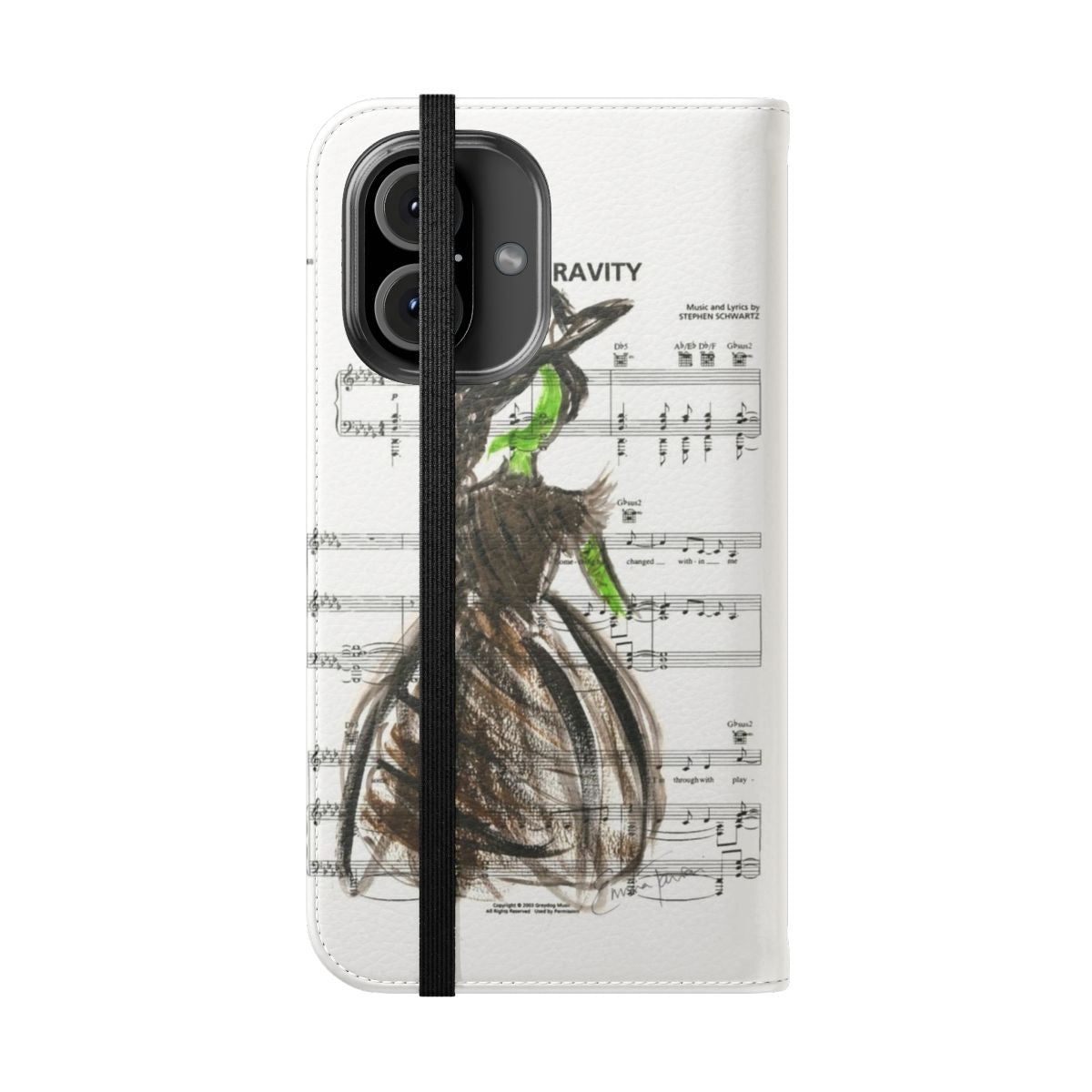 Watercolor-style Elphaba 'Defying Gravity' flip phone case - Folded Front