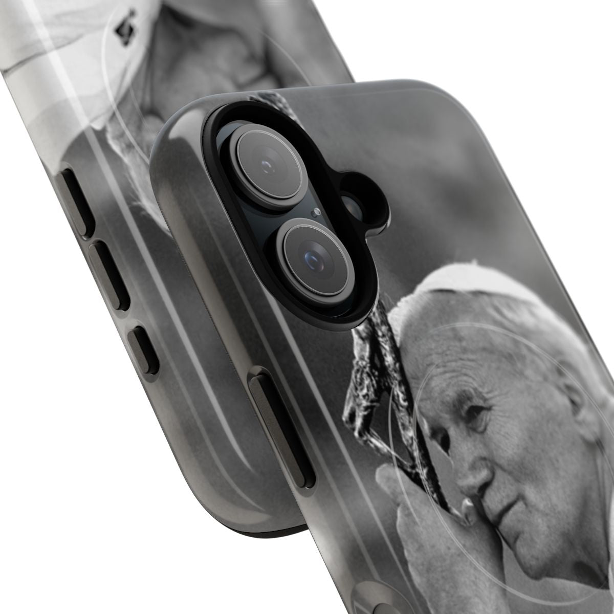 Magnetic phone case featuring an image of Pope John Paul II, a beloved Catholic saint and pontiff. - Detail