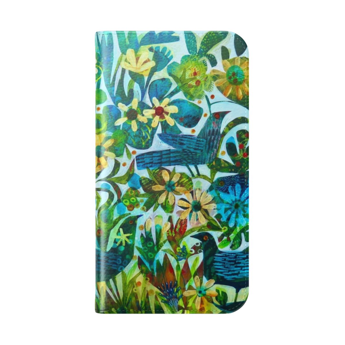 Vibrant and colorful flip cover phone case featuring a floral design by artist Este MacLeod - Folded Back