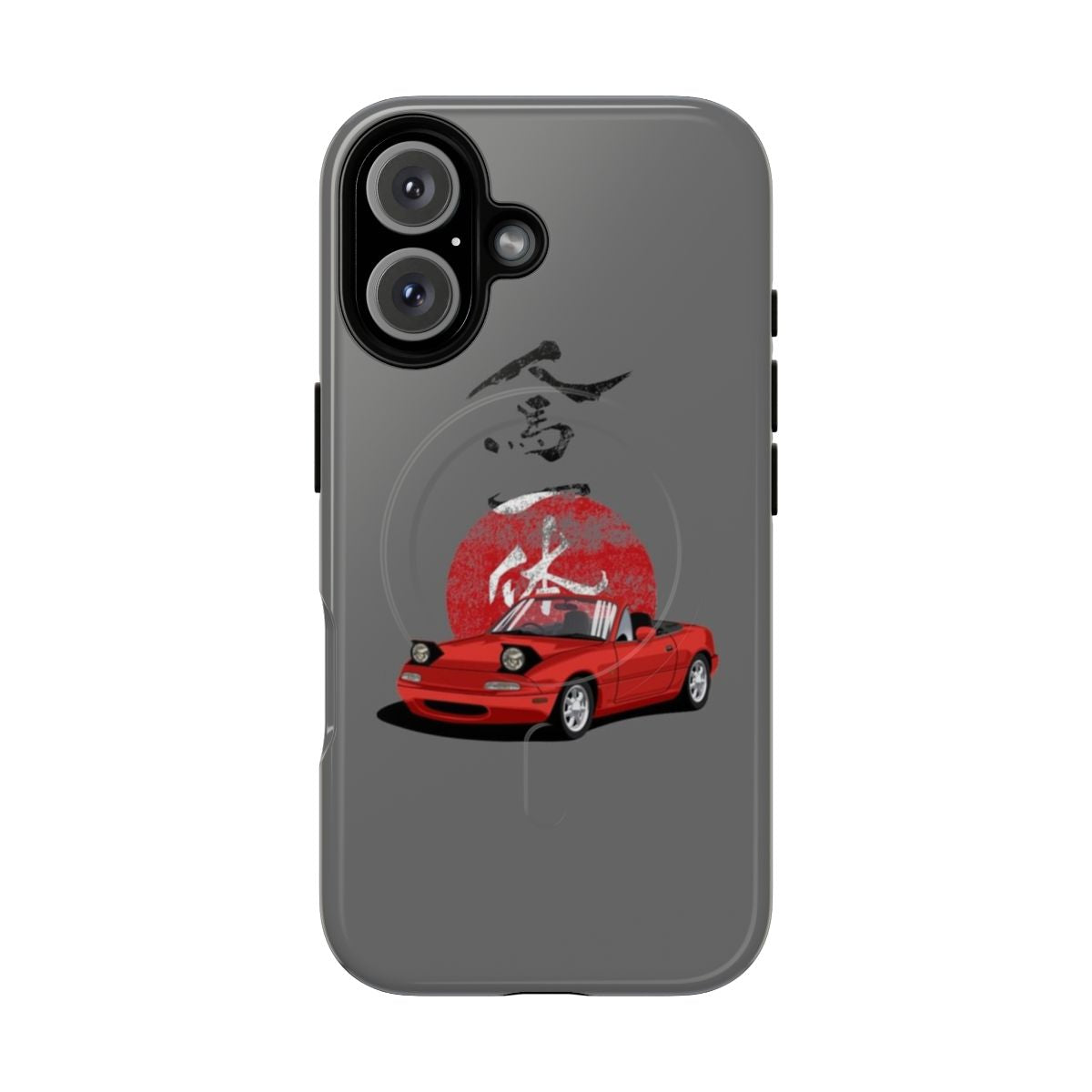 Rugged Japan-inspired phone case with magnetic mount for Mazda MX5 enthusiasts