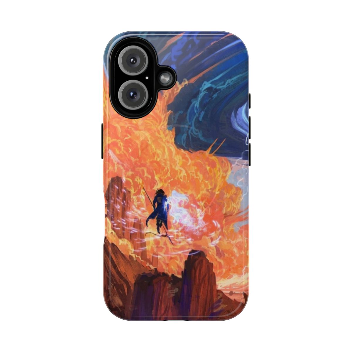 Magnetic tough phone case featuring a fantasy landscape with clouds and characters from the Stormlight Archive series.