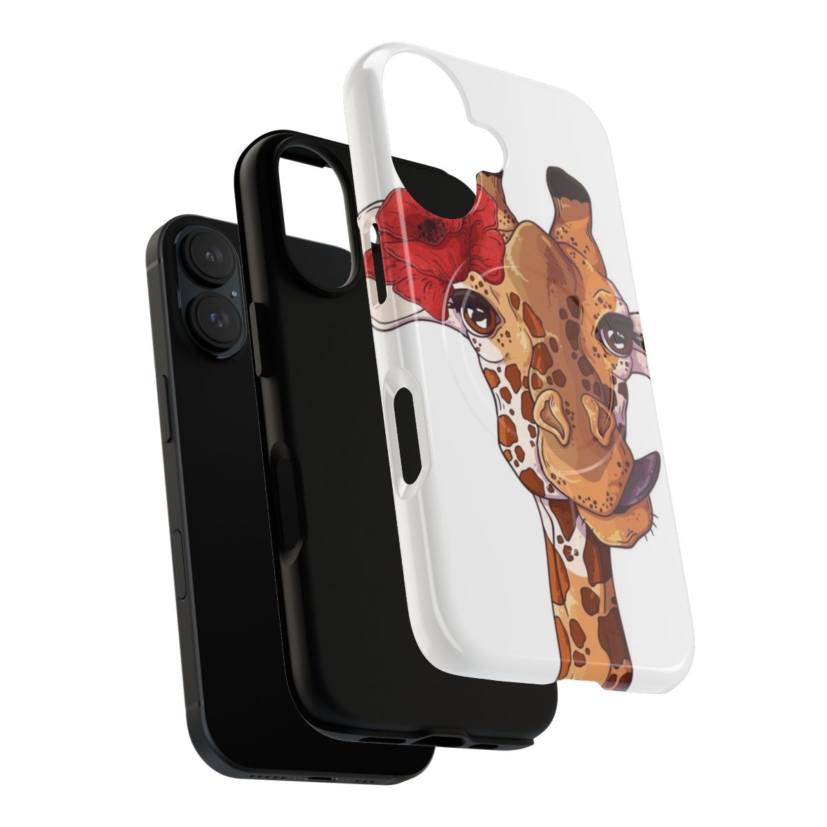 Cute giraffe with red poppy flower on a magnetic tough phone case - Layers