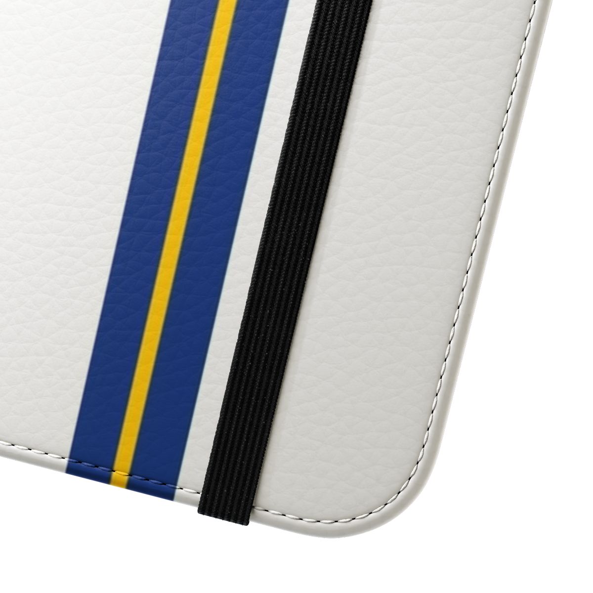 A stylish flip cover phone case featuring the Leeds United football club colors and logo. - Close Up