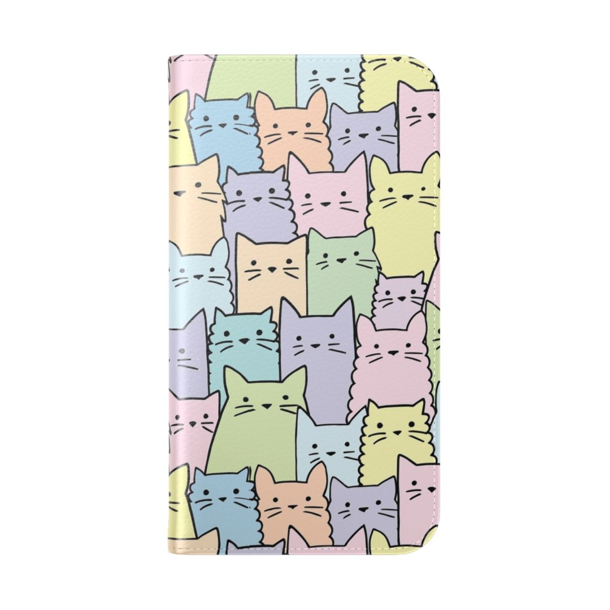 Pastel cats pattern printed on a protective flip phone case - Folded Back