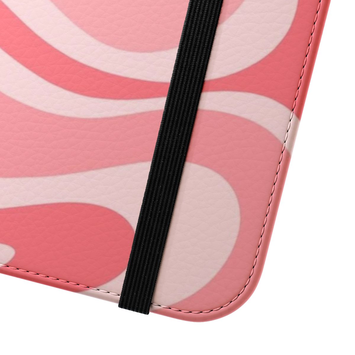 A modern and retro-inspired phone case featuring a pastel pink and blush swirl abstract design. - Close Up