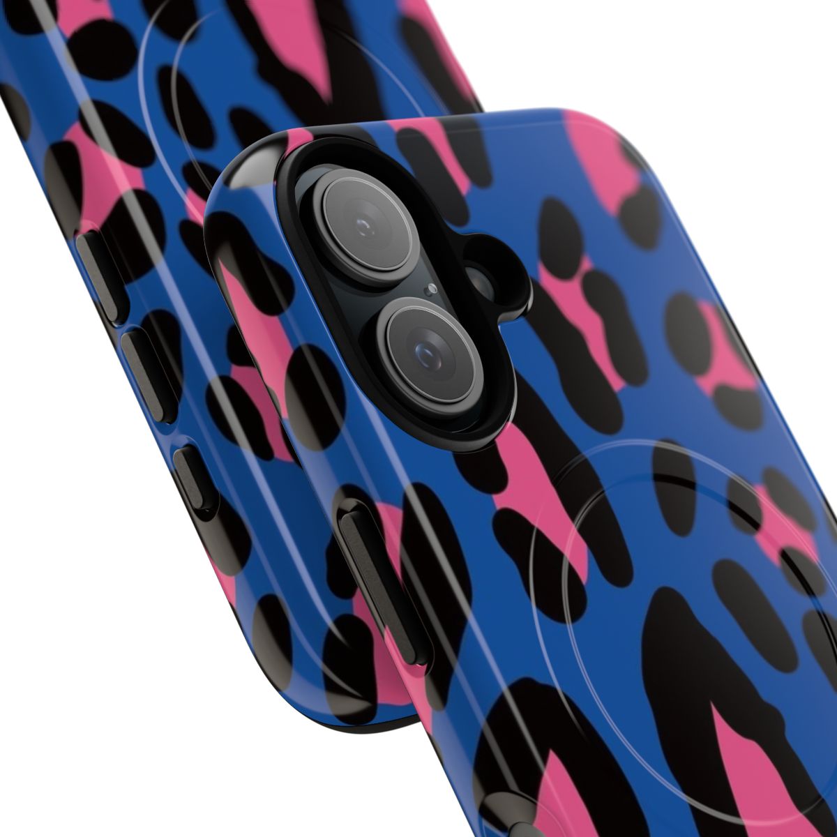 Safari-inspired blue magnetic tough case for extra-large phones with leopard print design - Detail