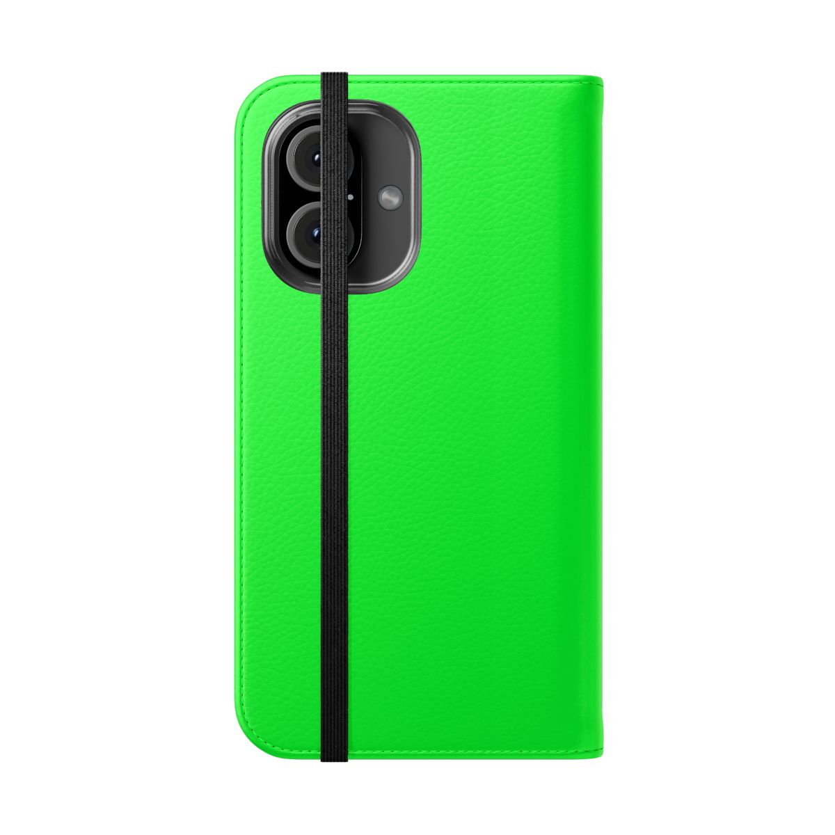 Bright green phone case with flip cover design for enhanced visibility - Folded Front