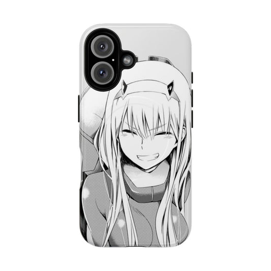 Magnetic tough phone case with an anime-inspired Zero Two design