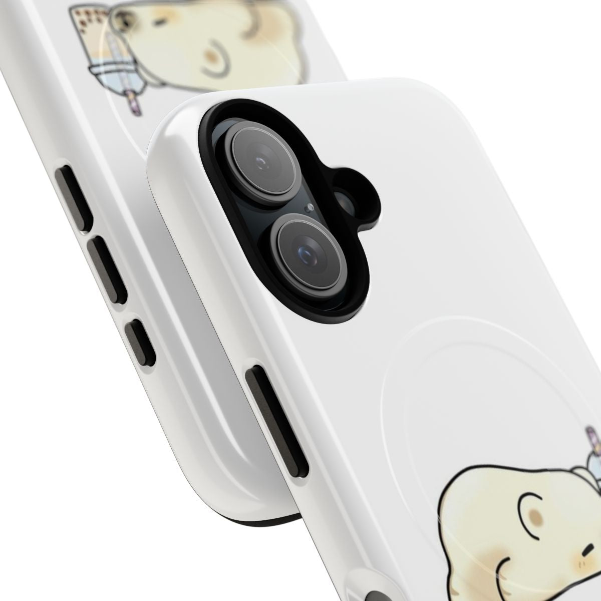 Image of a cute polar bear holding a boba tea drink in its paws, on a magnetic phone case. - Detail