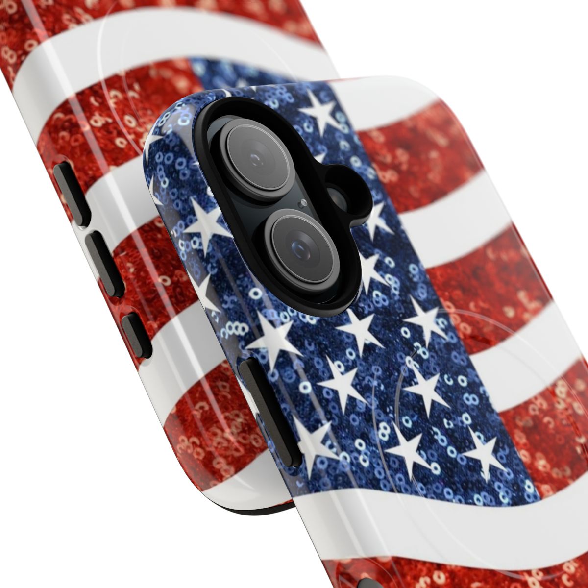 Glitter American flag phone case with a magnetic, tough design - Detail