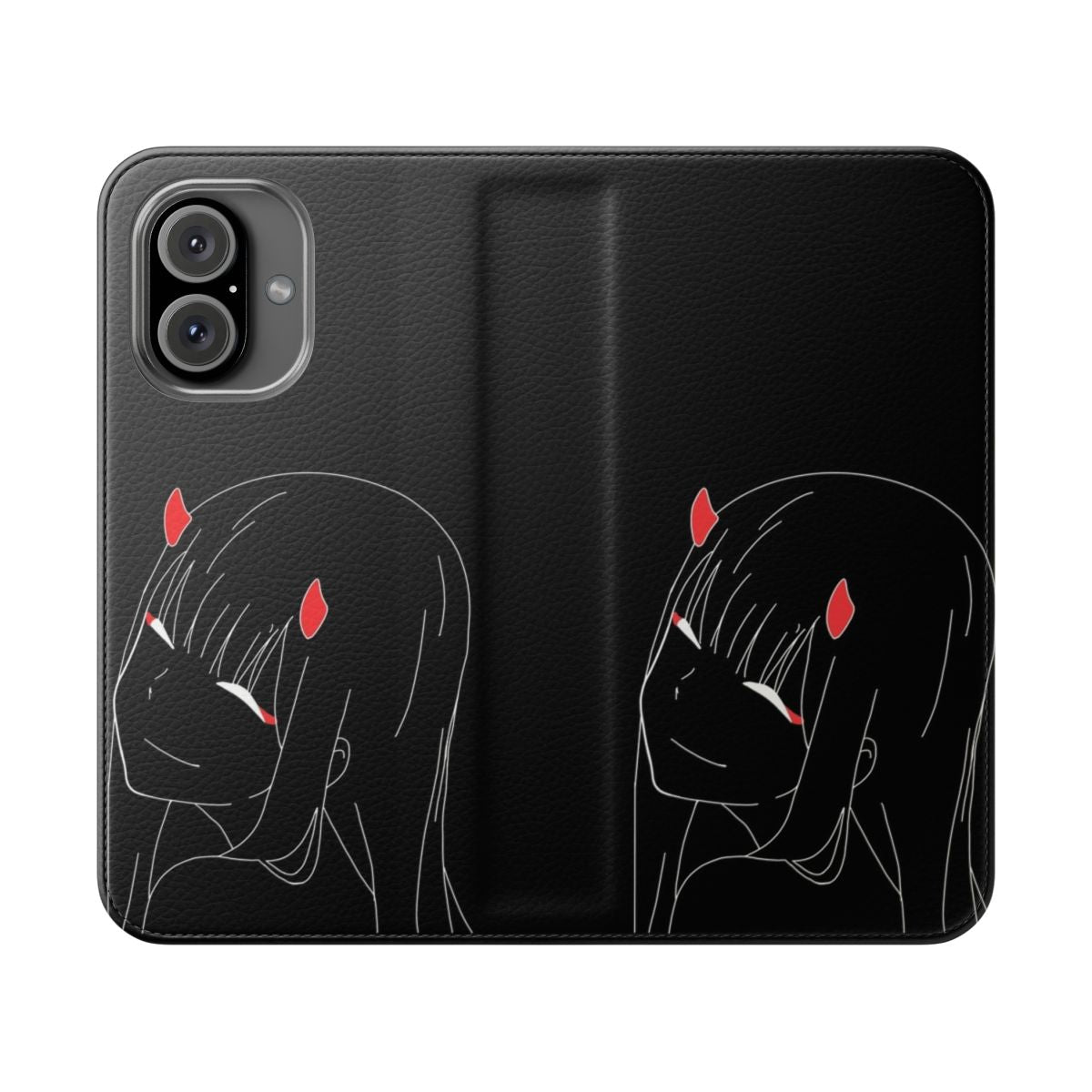 Flip phone case featuring a minimalist design of the anime character Zero Two from Darling in the Franxx.