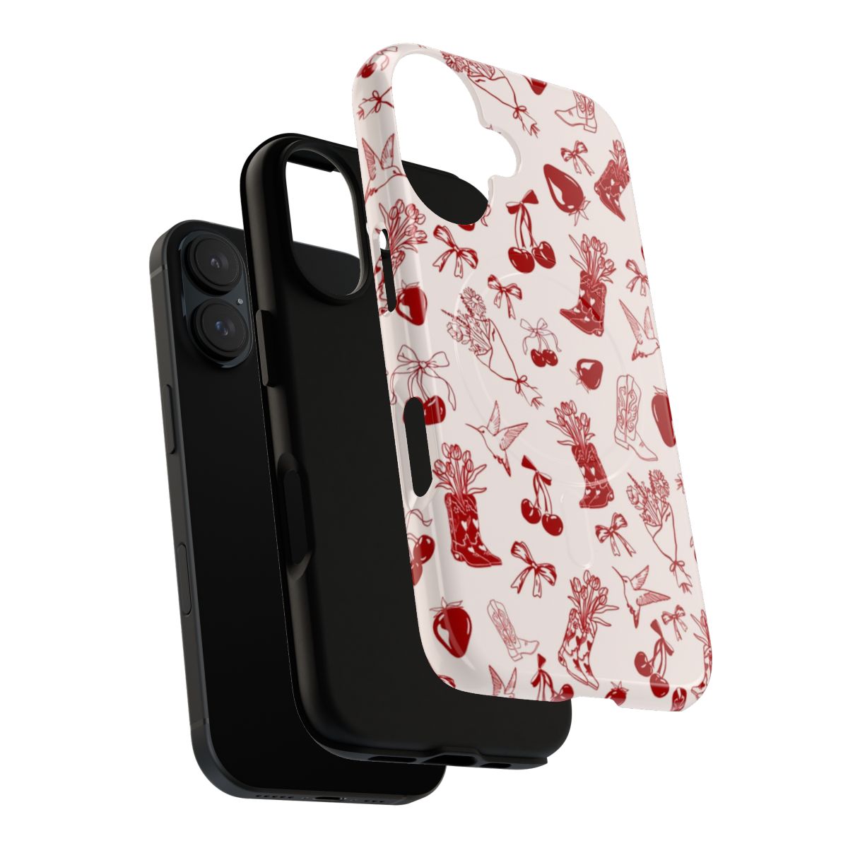 Vibrant cherry cowgirl-inspired design on a durable, magnetic phone case - Layers