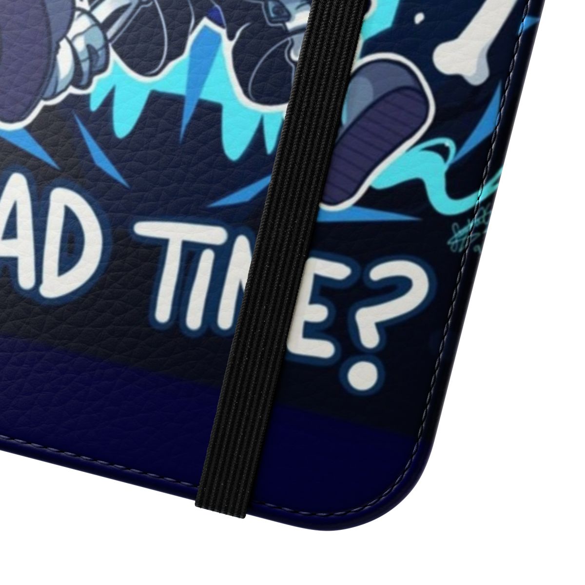 Undertale-themed flip cover phone case with Sans character design - Close Up