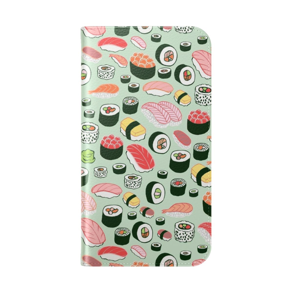 Colorful sushi-themed flip cover phone case with marine-inspired design - Folded Back