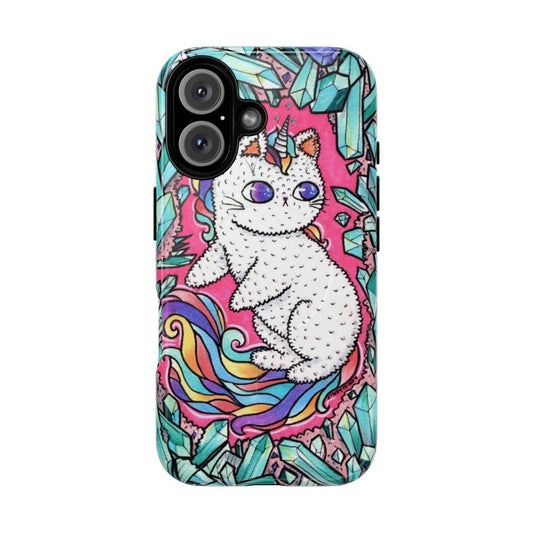 Vibrant and protective unicorn kitty phone case with pastel colors and crystals