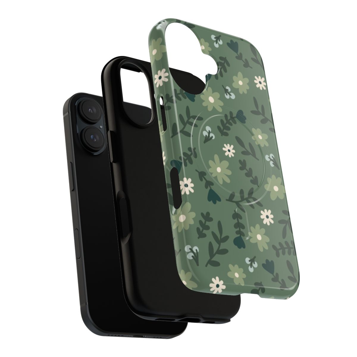 Sage green phone case with minimalist floral botanical design - Layers