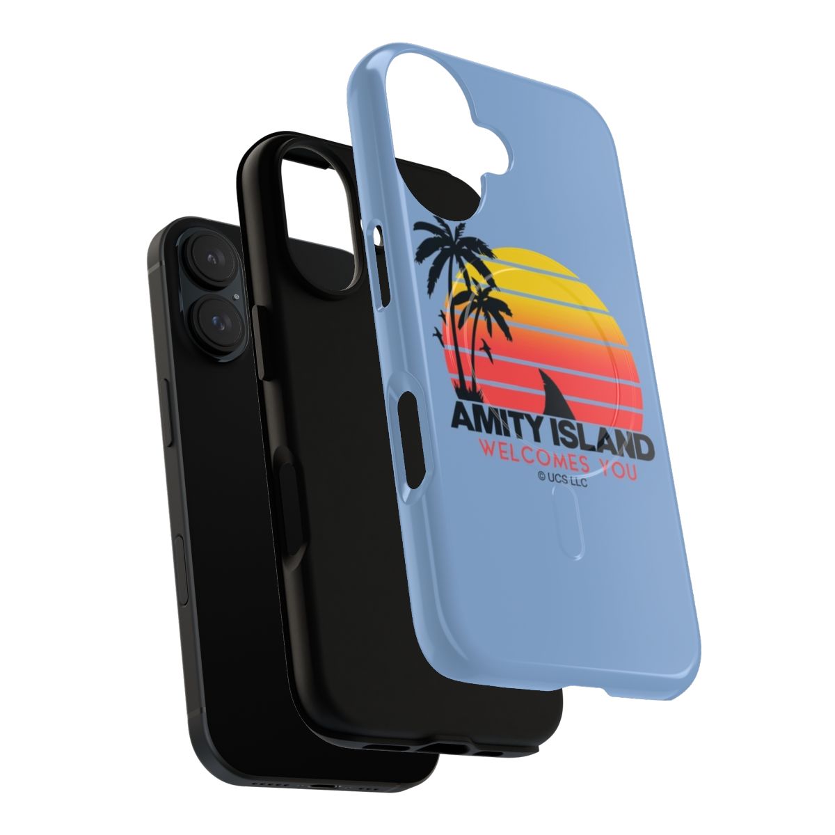 Retro-style phone case featuring the Jaws movie logo and Amity Island text - Layers