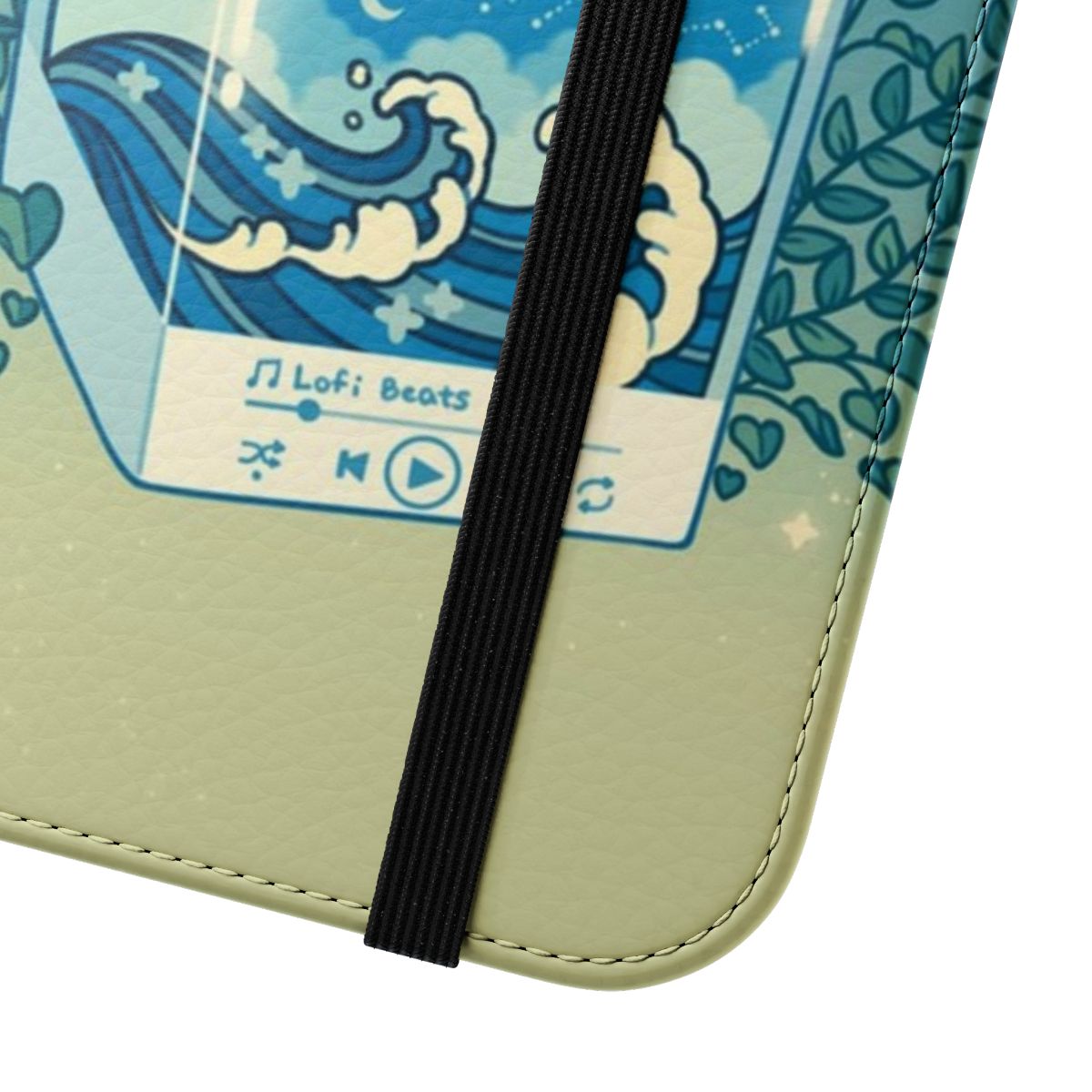 A flip cover phone case with a minimalist, lofi milk aesthetic design. - Close Up