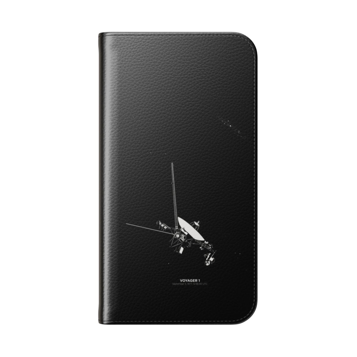 Minimalist phone case inspired by the Voyager 1 space probe, featuring a sleek and futuristic design. - Folded Back