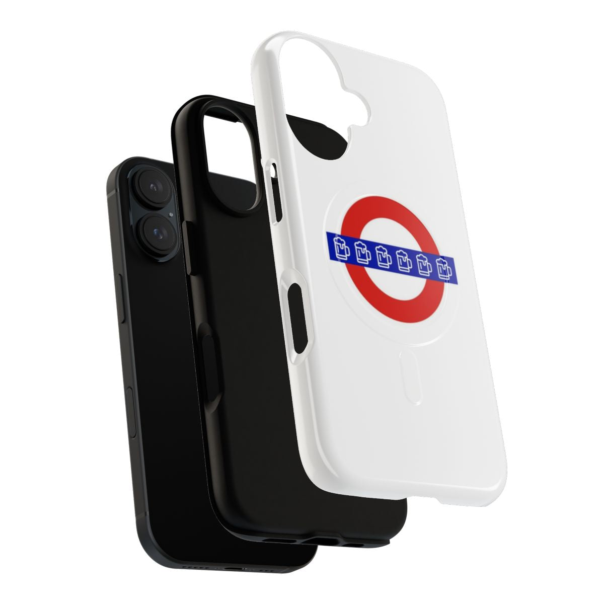 Magnetic tough phone case featuring a London tube station sign design with a beer pint graphic. - Layers