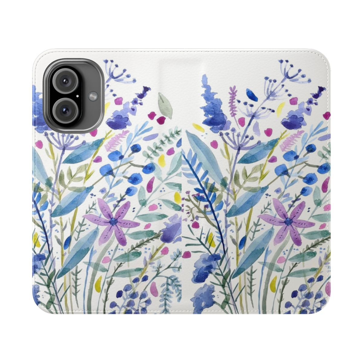 Vibrant watercolor-style floral and botanical pattern on a protective phone case