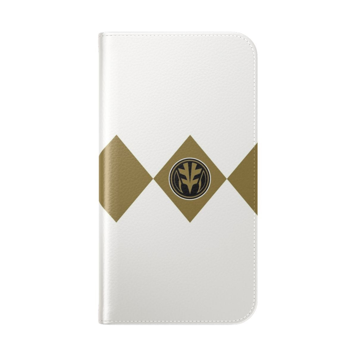 White Ranger-themed flip cover phone case with Power Rangers design - Folded Back