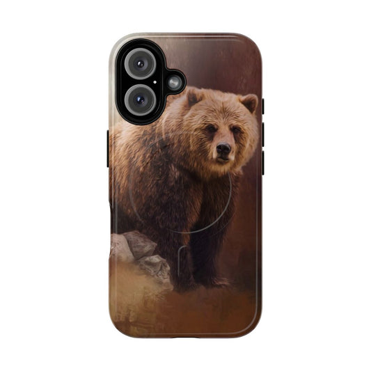 Grizzly bear artwork featured on a protective magnetic phone case