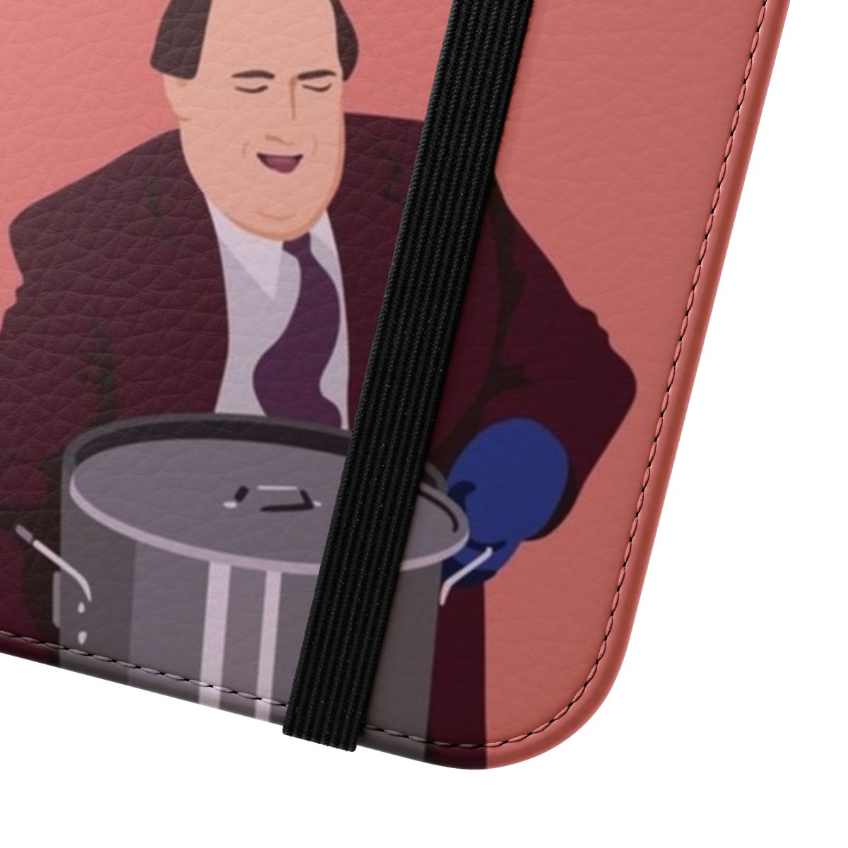 Flip phone case featuring a vibrant vector portrait of Kevin Malone from the popular TV show The Office. - Close Up