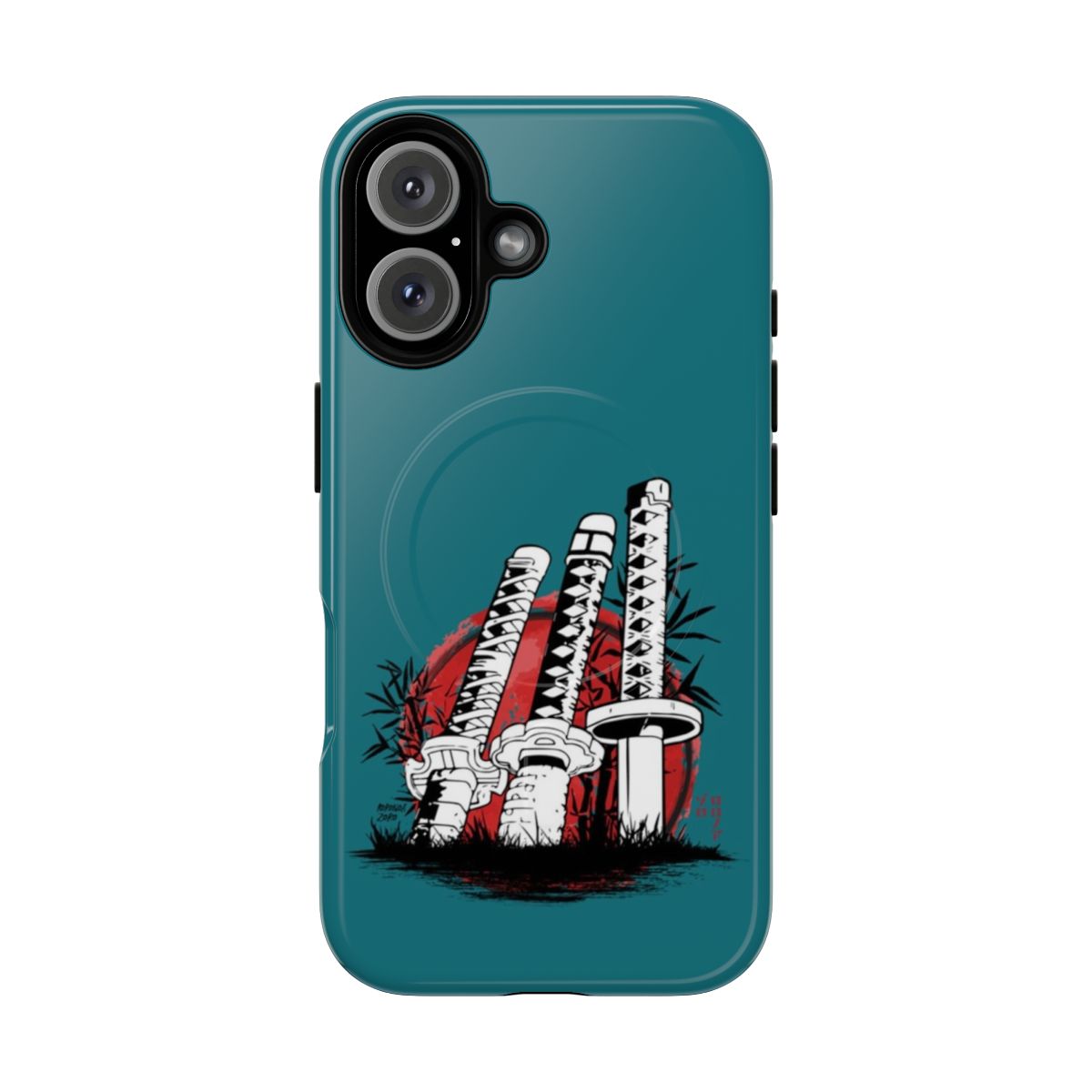 Anime-inspired magnetic tough phone case featuring Roronoa Zoro's swords from the popular One Piece manga and anime series.