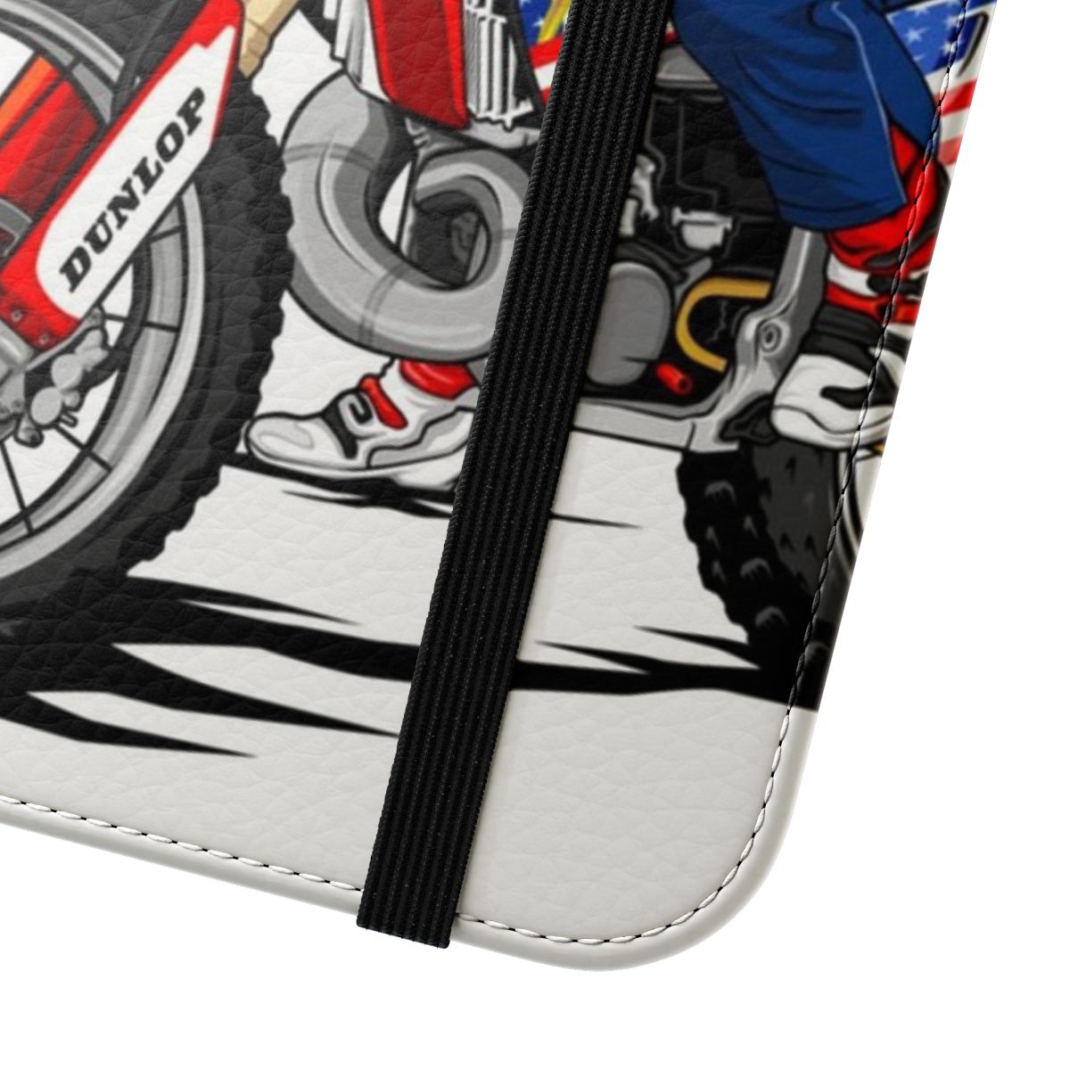 Custom motorcycle-themed flip cover phone case - Close Up