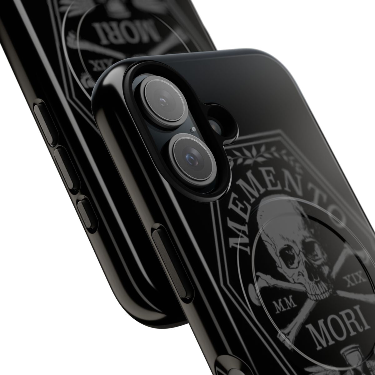 Memento Mori Themed Magnetic Phone Case with Skull, Coffin, and Gothic Imagery - Detail