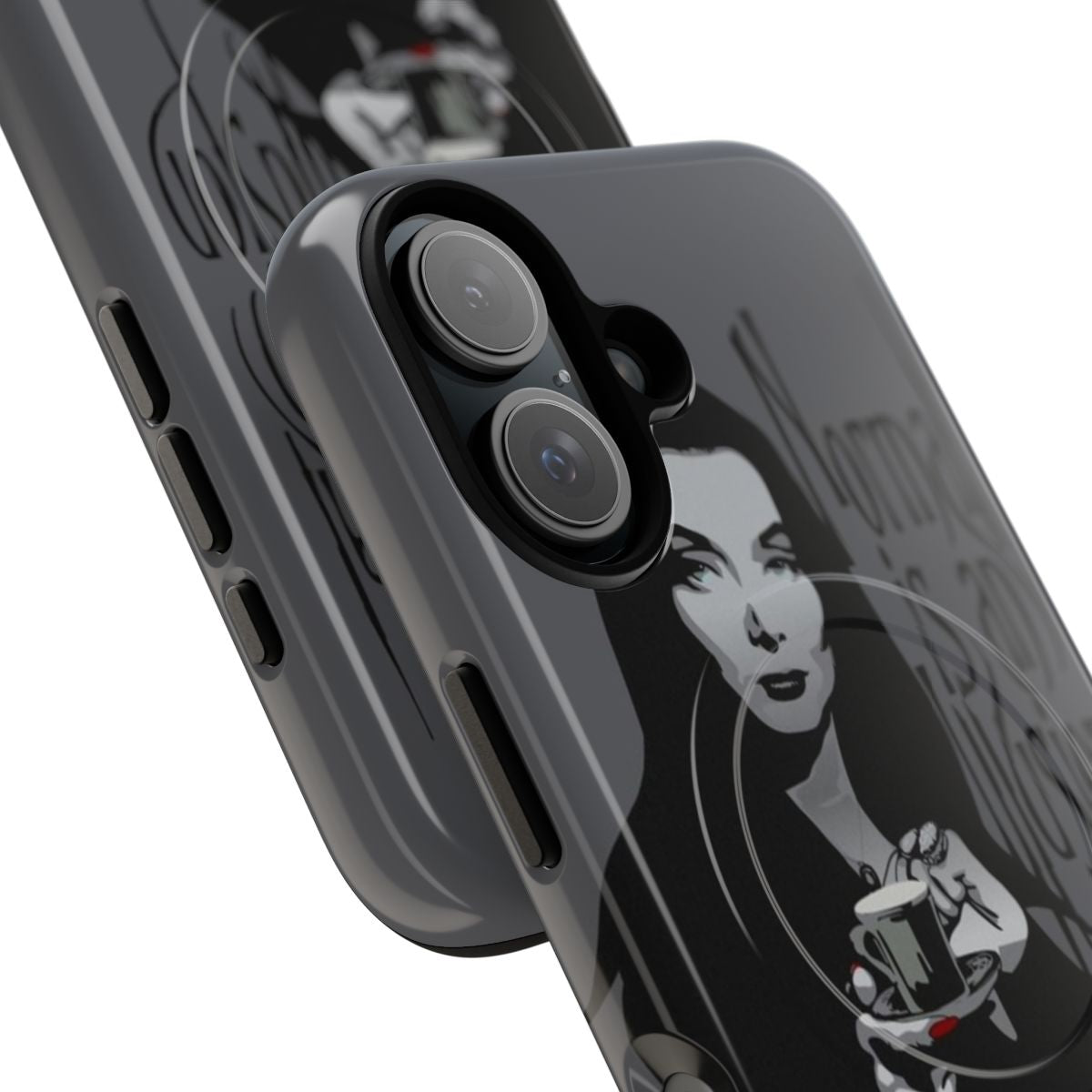 Phone case featuring Morticia Addams quote "Normal is an illusion" - Detail