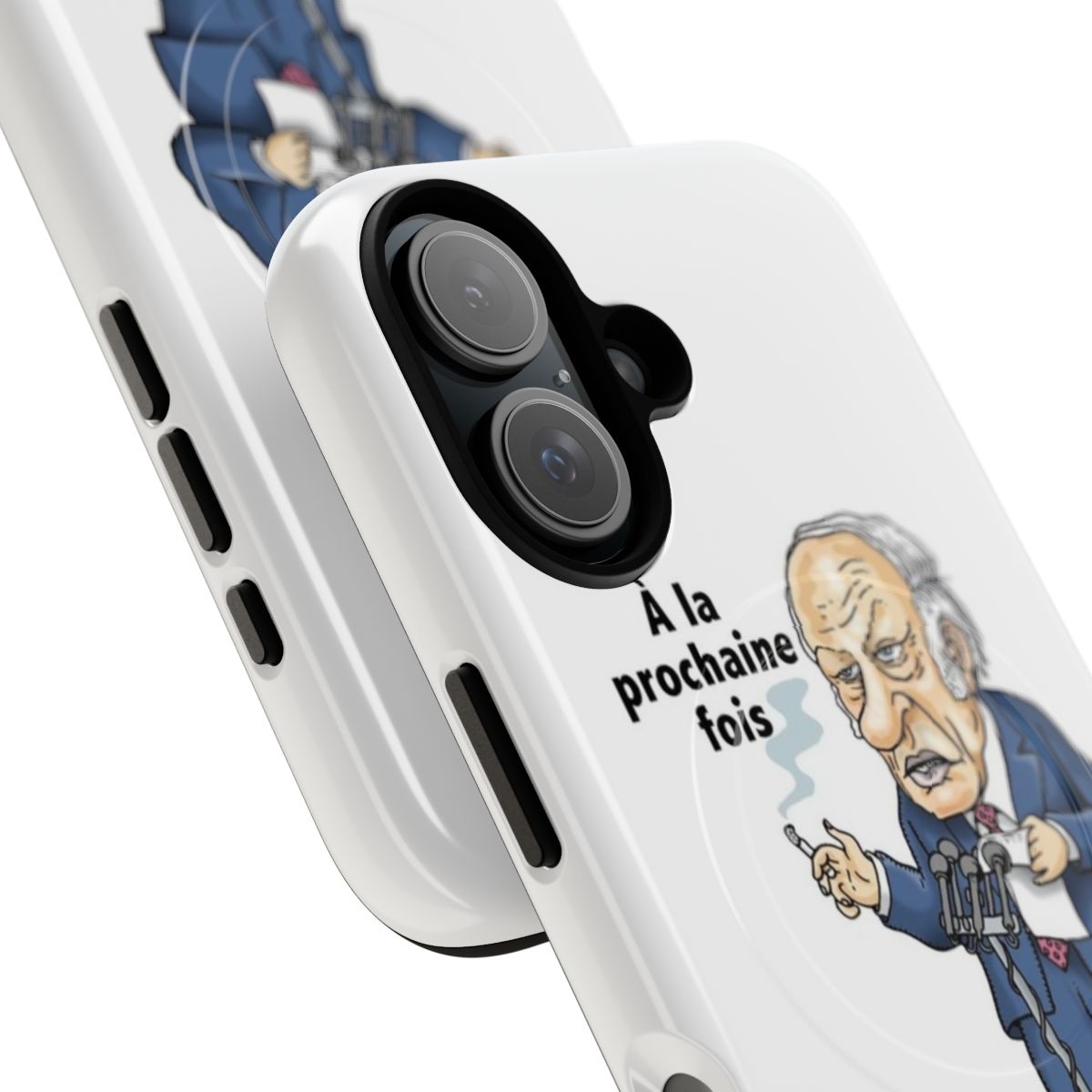 Magnetic tough phone case featuring a portrait of René Lévesque, the former Premier of Quebec and leader of the Parti Québécois. - Detail