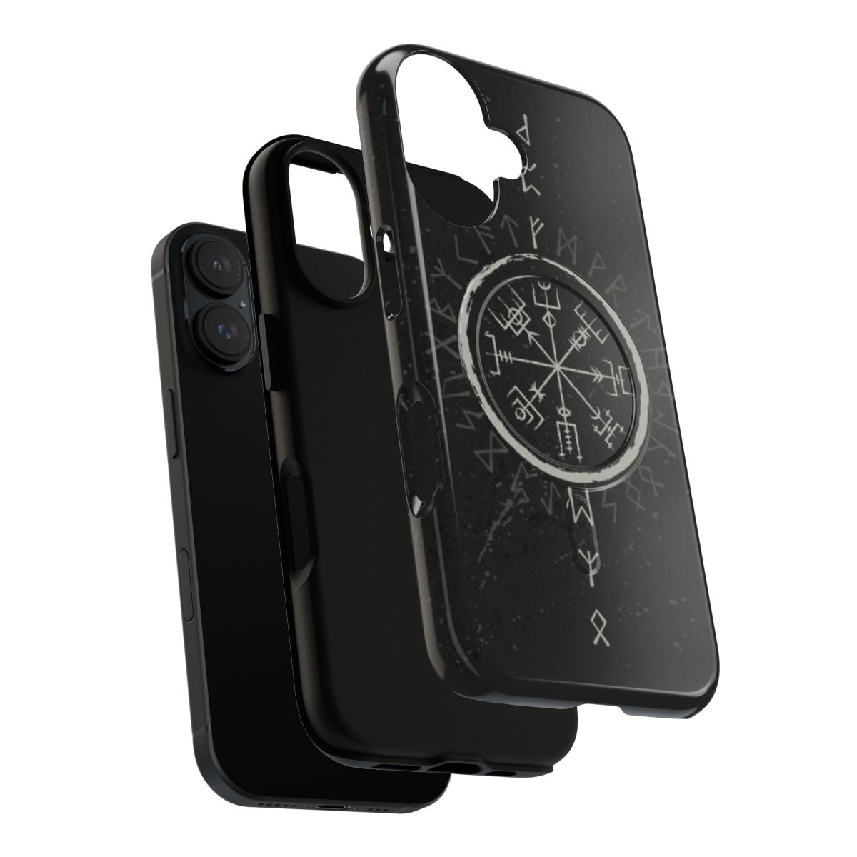 Magnetic tough phone case featuring the Vegvisir symbol and Norse runes - Layers