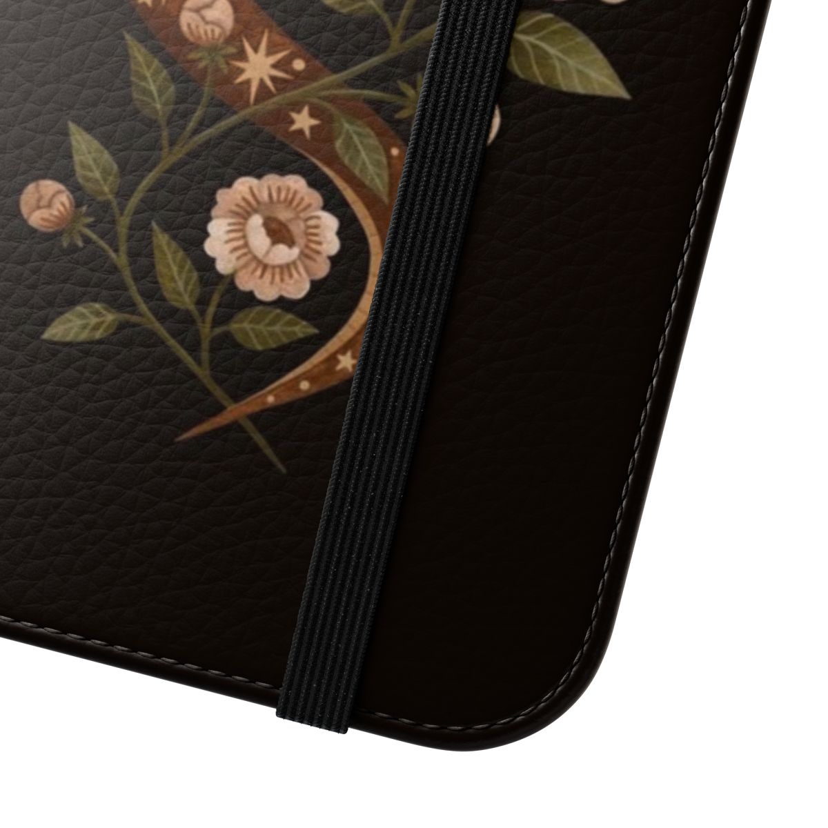 Flip phone case featuring a mystical serpent in a floral, natural design - Close Up