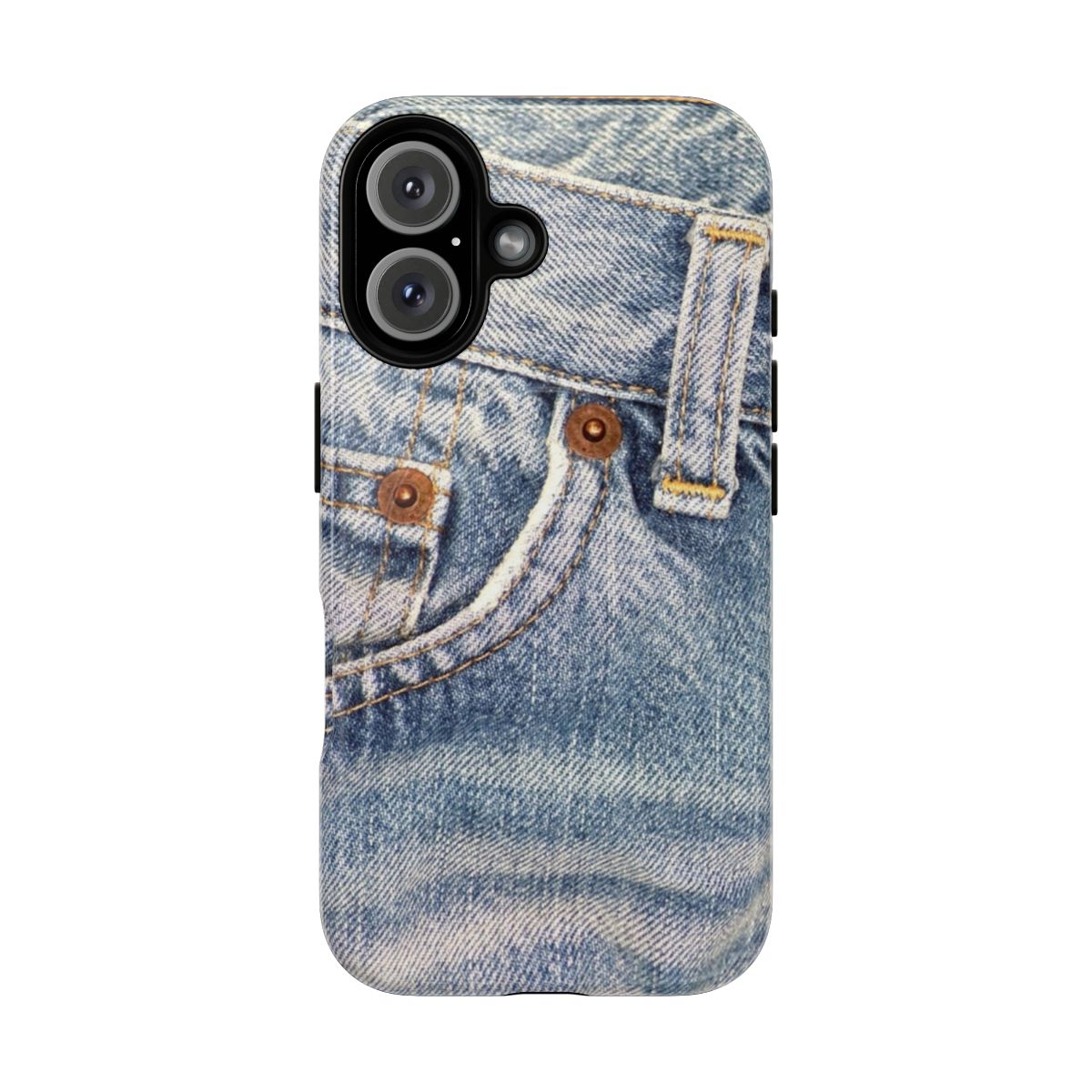 Stylish blue jeans-inspired magnetic phone case with textured denim-like design