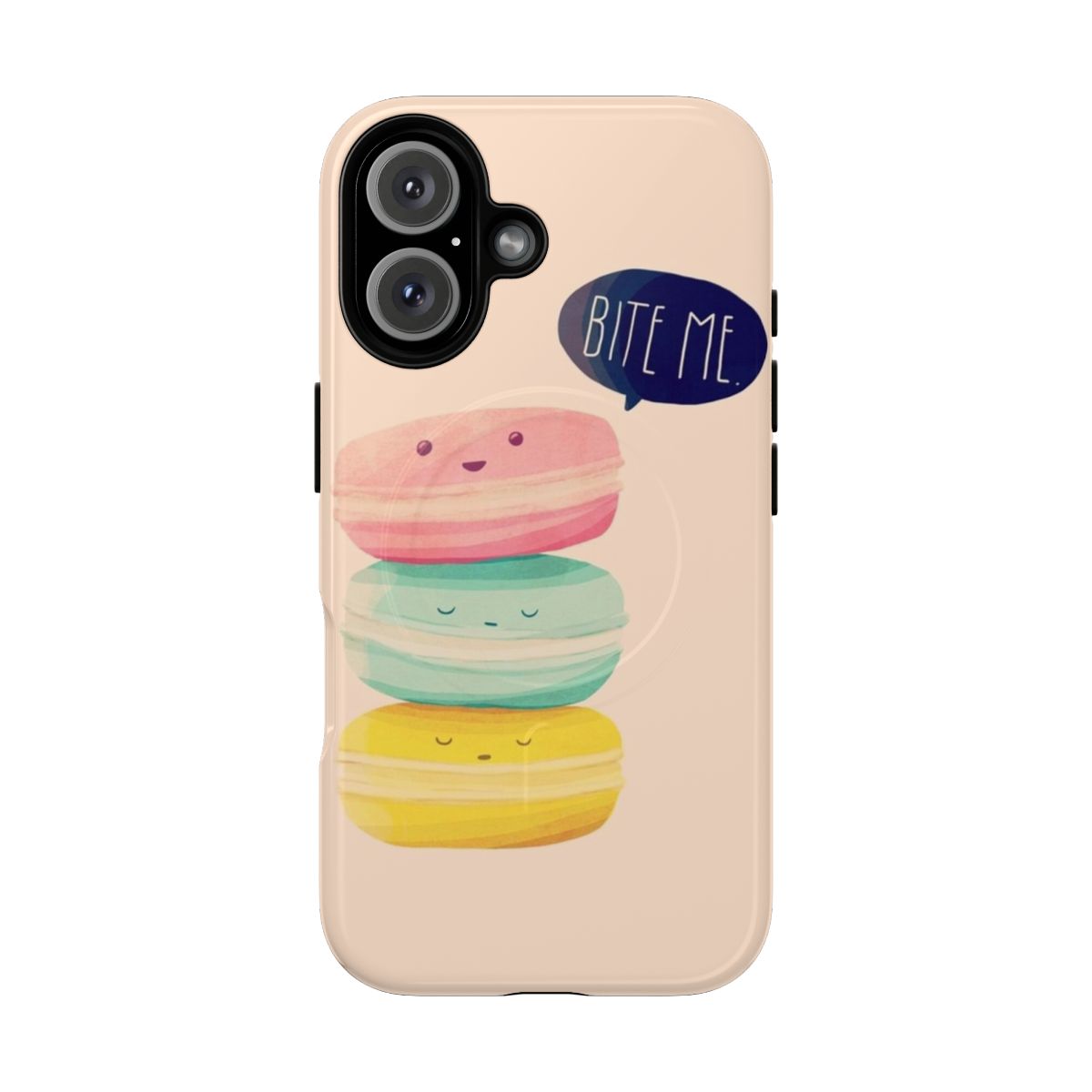 Colorful bite me magnetic tough phone cases in various food-inspired designs