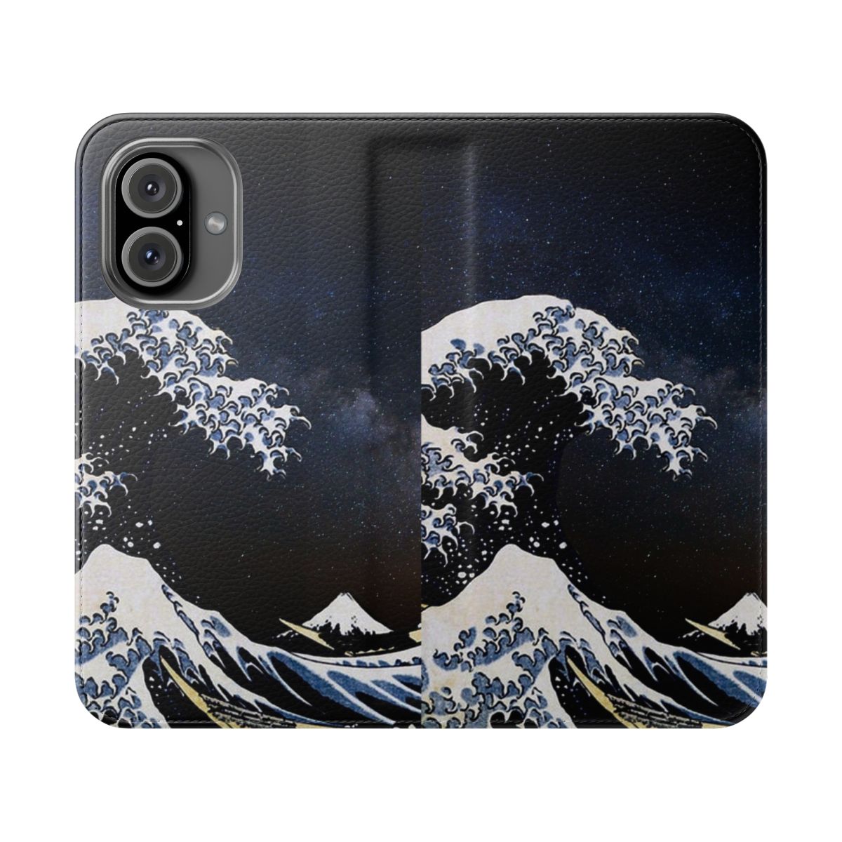 Vibrant Japanese ukiyo-e style wave artwork on a protective phone case.