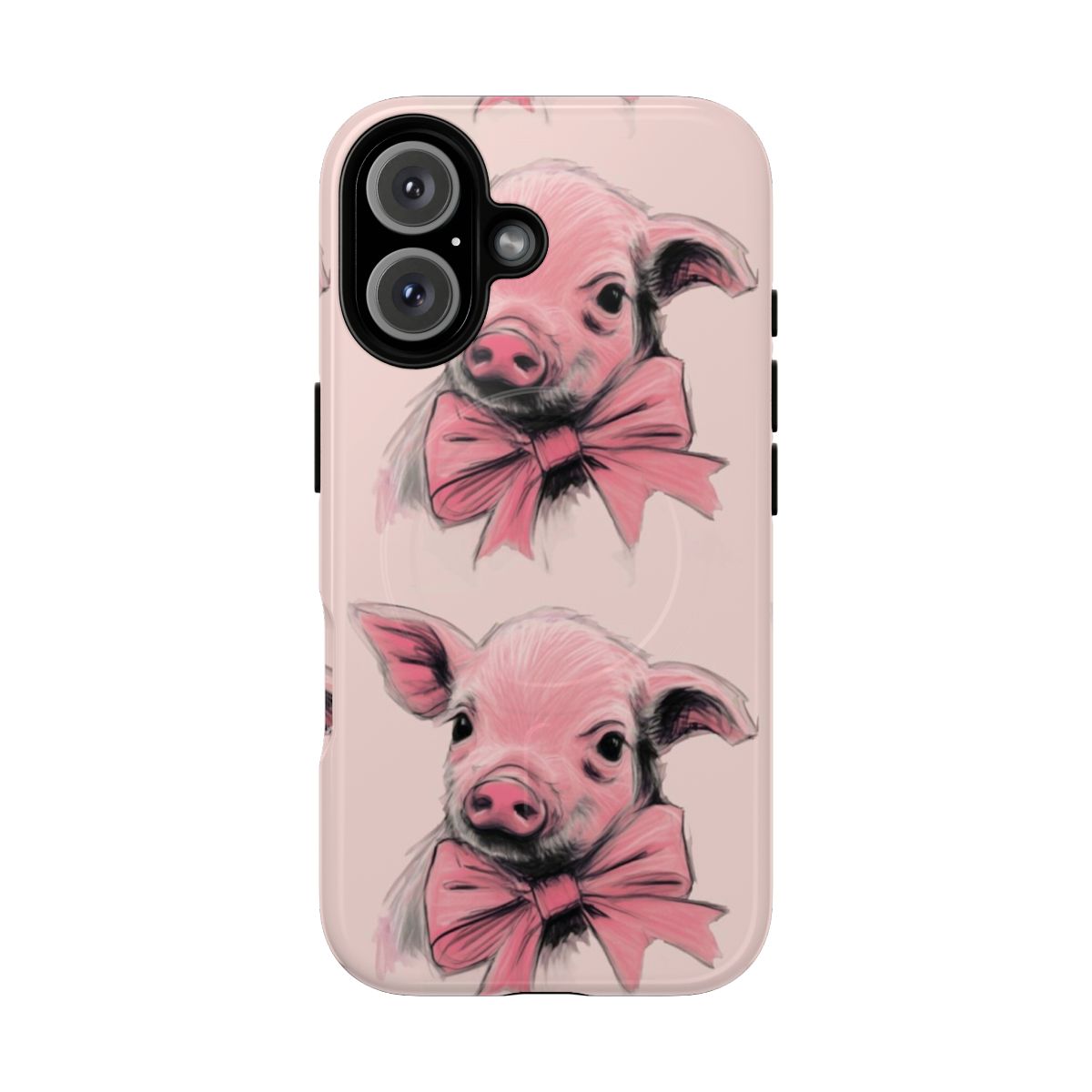 Coquette pig magnetic tough phone case with a pink bow and adorable piggy design