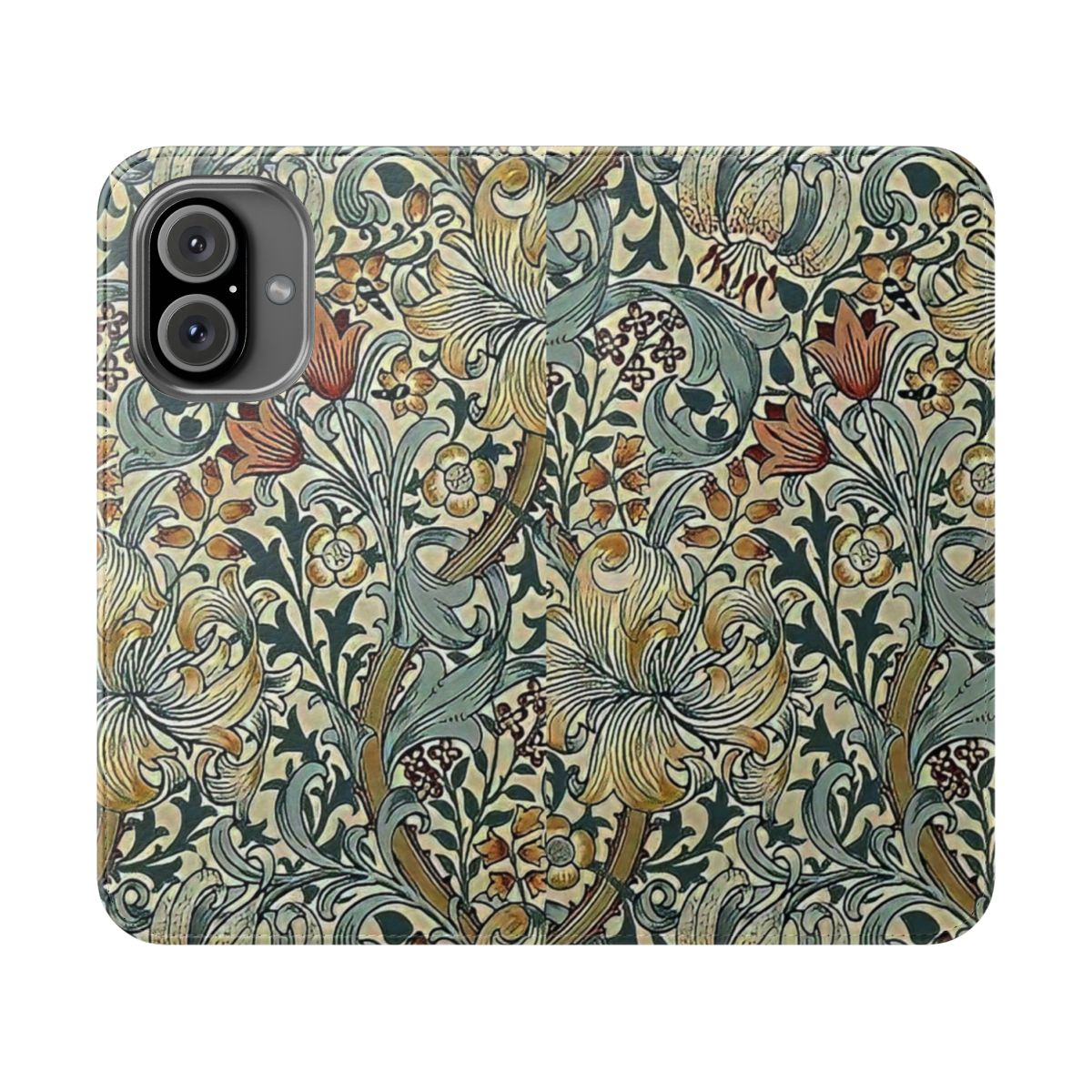 Vintage floral phone case with botanical design inspired by William Morris art