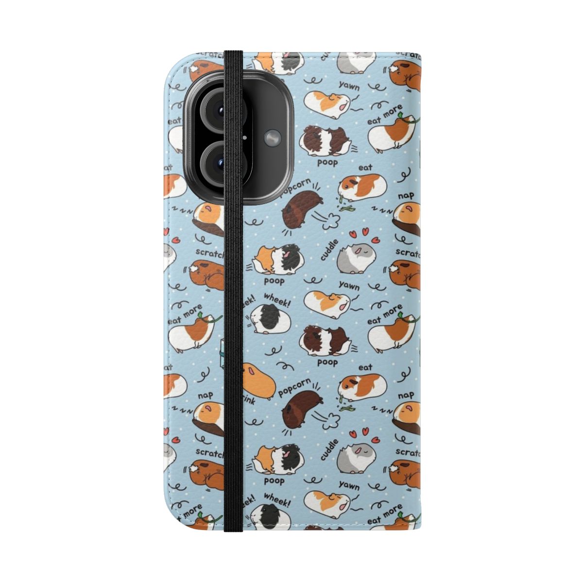 Cute guinea pig design on a blue background flip cover phone case - Folded Front